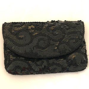 VINTAGE "CARLA MARCHI" BEAUTIFUL BLACK BEADED CLUTCH EVENING PURSE EUC!!!